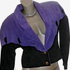 SUEDE Cropped JACKET Leather Coat Vintage 80s 90s MASSIMO Purple Black